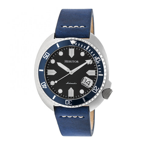 Heritor Automatic Morrison Leather-Band Watch w/Date - Blue/Silver HERHR7605
