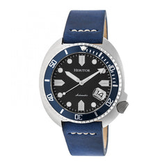 Heritor Automatic Morrison Leather-Band Watch w/Date - Blue/Silver HERHR7605