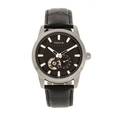 Heritor Automatic Davidson Semi-Skeleton Leather-Band Watch - Silver/Black