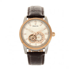 Heritor Automatic Davidson Semi-Skeleton Leather-Band Watch - Rose Gold/Silver HERHR8003