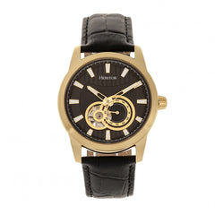 Heritor Automatic Davidson Semi-Skeleton Leather-Band Watch - Gold/Black HERHR8005
