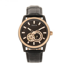 Heritor Automatic Davidson Semi-Skeleton Leather-Band Watch - Rose Gold/Black HERHR8006