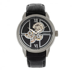 Heritor Automatic Sanford Semi-Skeleton Leather-Band Watch - Silver/Black HERHR8302