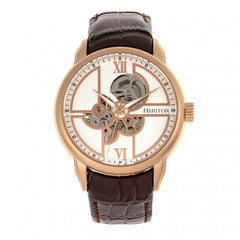 Heritor Automatic Sanford Semi-Skeleton Leather-Band Watch - Rose Gold/Brown HERHR8304