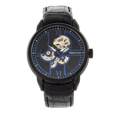 Heritor Automatic Sanford Semi-Skeleton Leather-Band Watch - Black HERHR8305