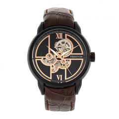 Heritor Automatic Sanford Semi-Skeleton Leather-Band Watch - Black/Brown HERHR8306