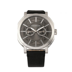 Morphic M62 Series Leather-Band Watch w/Day/Date - Silver/Black
