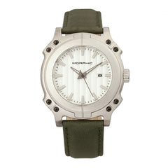 Morphic M68 Series Leather-Band Watch w/ Date - Silver/Olive