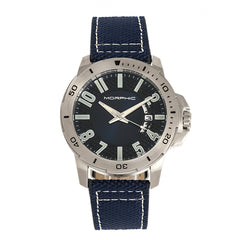 Morphic M70 Series Canvas-Overlaid Leather-Band Watch w/Date - Silver/Blue MPH7002