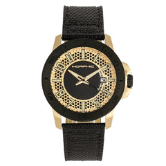 Morphic M70 Series Canvas-Overlaid Leather-Band Watch w/Date - Gold/Black MPH7003