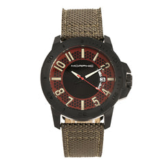 Morphic M70 Series Canvas-Overlaid Leather-Band Watch w/Date - Black/Olive MPH7005