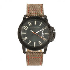 Morphic M70 Series Canvas-Overlaid Leather-Band Watch w/Date - Black/Khaki MPH7006