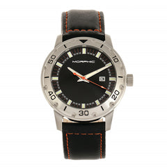 Morphic M71 Series Leather-Band Watch w/Date - Silver/Black