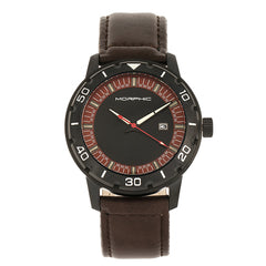 Morphic M71 Series Leather-Band Watch w/Date - Black/Dark Brown MPH7105