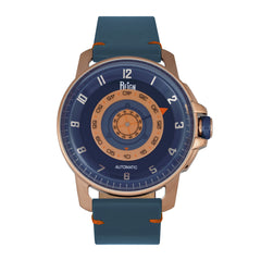 Reign Monarch Automatic Domed Sapphire Crystal Leather-Band Watch - Rose Gold/Blue REIRN5203