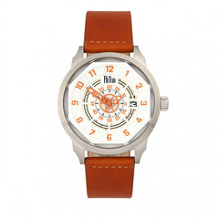 Reign Lafleur Automatic Leather-Band Watch w/Date - Silver/Orange REIRN5402