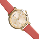 Sophie & Freda Key West Leather-Band Watch w/Swarovski Crystals - Gold/Dark Pink SAFSF4304