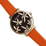 Sophie & Freda Key West Leather-Band Watch w/Swarovski Crystals - Gold/Orange SAFSF4305