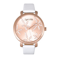 Sophie & Freda Key West Leather-Band Watch w/Swarovski Crystals - Rose Gold/White SAFSF4307