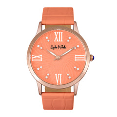 Sophie & Freda Sonoma Leather-Band Watch w/Swarovski Crystals - Rose Gold/Coral SAFSF4405