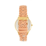 Sophie & Freda Tucson Leather-Band Watch w/Swarovski Crystals - Gold/Coral SAFSF4503