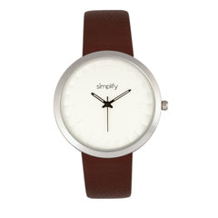 Simplify The 6000 Leather-Band Watch - Silver/Brown