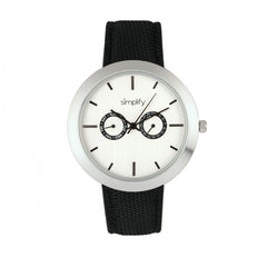 Simplify The 6100 Canvas-Overlaid Strap Watch w/ Day/Date - White/Black