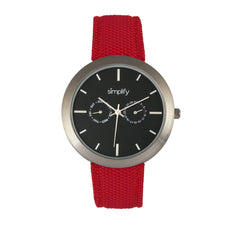 Simplify The 6100 Canvas-Overlaid Strap Watch w/ Day/Date - Black/Red