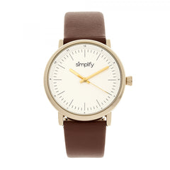 Simplify The 6200 Leather-Strap Watch - White/Brown SIM6203