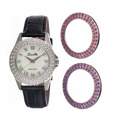 Bertha Audrey MOP Leather-Band Ladies Watch - Silver