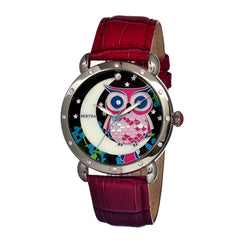 Bertha Ashley MOP Leather-Band Ladies Watch - Silver/Red