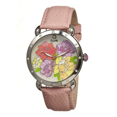 Bertha Angela MOP Leather-Band Ladies Watch - Silver/Coral