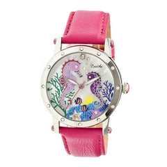 Bertha Morgan MOP Leather-Band Ladies Watch - Silver/Pink