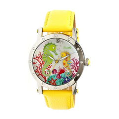 Bertha Morgan MOP Leather-Band Ladies Watch - Silver/Yellow BTHBR4202