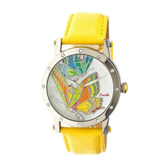 Bertha Isabella MOP Leather-Band Ladies Watch - Silver/Yellow