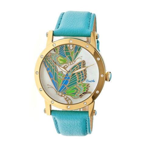 Bertha Isabella MOP Leather-Band Ladies Watch - Gold/Turquoise BTHBR4302