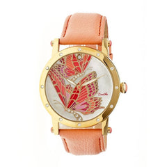 Bertha Isabella MOP Leather-Band Ladies Watch - Gold/Coral