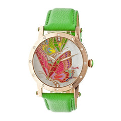 Bertha Isabella MOP Leather-Band Ladies Watch - Rose Gold/Green BTHBR4305