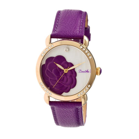 Bertha Daphne MOP Leather-Band Ladies Watch - Purple/White BTHBR4606