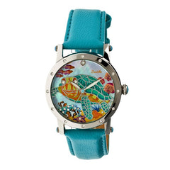Bertha Chelsea MOP Leather-Band Ladies Watch - Silver/Turquoise