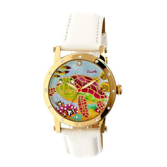 Bertha Chelsea MOP Leather-Band Ladies Watch - Gold/White