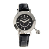Bertha Rose MOP Leather-Band Ladies Watch w/ Date - Silver/Black BTHBR5502