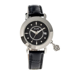 Bertha Rose MOP Leather-Band Ladies Watch w/ Date - Silver/Black