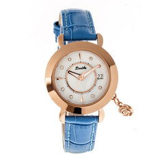 Bertha Rose MOP Leather-Band Ladies Watch w/ Date - Rose Gold/Cerulean