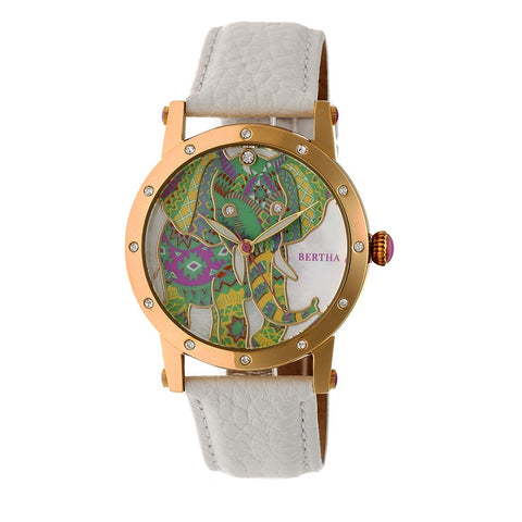 Bertha Betsy MOP Leather-Band Ladies Watch - Gold/White BTHBR5703