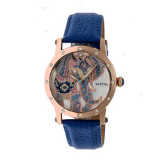 Bertha Betsy MOP Leather-Band Ladies Watch - Rose Gold/Blue BTHBR5705