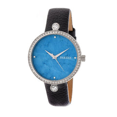 Bertha Frances Marble Dial Leather-Band Watch - Black/Cerulean BTHBR6402