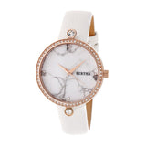 Bertha Frances Marble Dial Leather-Band Watch - White BTHBR6404