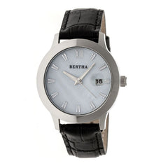 Bertha Eden Mother-Of-Pearl Leather-Band Watch w/Date - Black/Silver