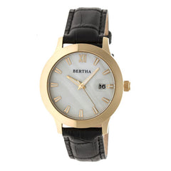 Bertha Eden Mother-Of-Pearl Leather-Band Watch w/Date - Black/Gold